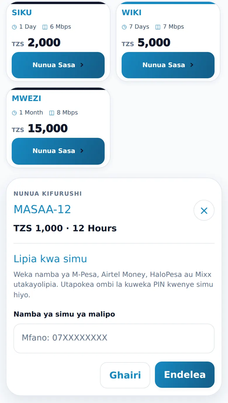 Picks a package and pays by phone